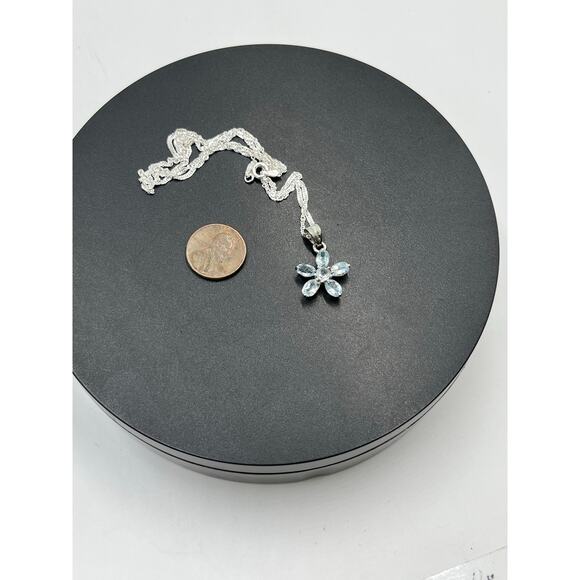 Blue Topaz Marquis Shaped Flower Pendant and Sterling Silver Singapore Chain 20” - Picture 3 of 9